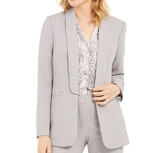 Calvin Klein Petite Parker Twill Blazer‎ Jacket Shawl Collar Gray 8P Open Front